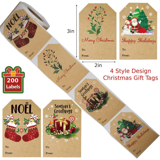 200pcs/Roll Christmas Decoration Stickers Holiday Gift Tag Tape(75x50mm) by bashfashion
