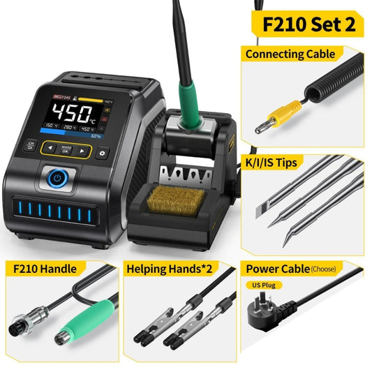 FNIRSI 200W Intelligent Constant Temperature Electric Soldering Iron Station, Set: US Plug F210 Upgrade 3 Heads by FNIRSI