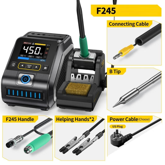 FNIRSI 200W Intelligent Constant Temperature Electric Soldering Iron Station, Set: US Plug F245 B Head by FNIRSI
