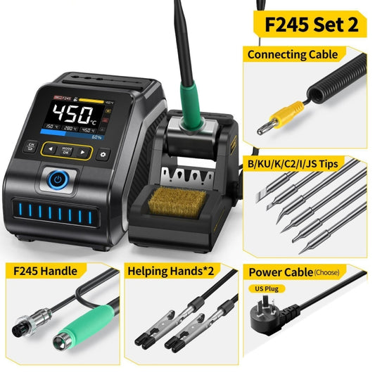 FNIRSI 200W Intelligent Constant Temperature Electric Soldering Iron Station, Set: US Plug F245 Upgrade 6 Heads by FNIRSI