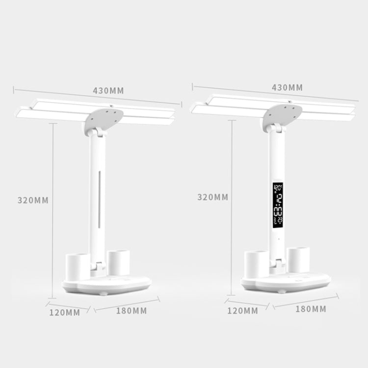 4-head Desk Lamp Foldable Reading Lamp 3-gear Color Adjustment, Spec: Charging Fan Clock Model by bashfashion