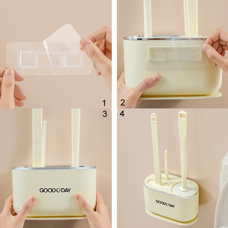 3 In 1 No Punch Wall Mounted Toilet Brush Household TPR Bristles Bathroom Cleaning Brush With Base(Cream) by bashfashion