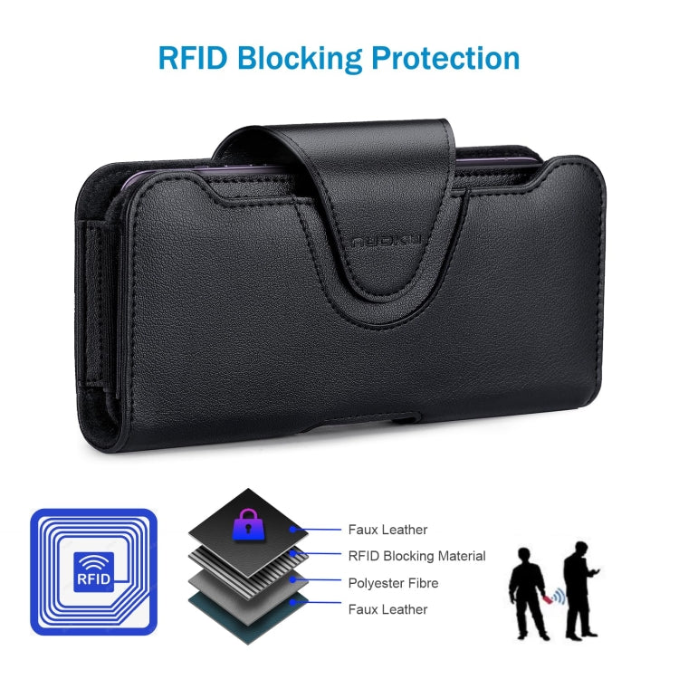 NUOKU 5.5-6.7 Inch Dual Phone Belt Clip Carrying Pouch Litchi Texture Leather Phone Case(Black) by NUOKU