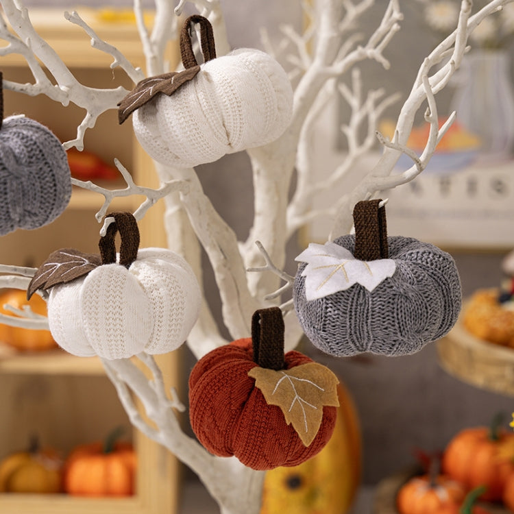 Thanksgiving Decoration Pumpkin Pendant Harvest Festival Knitted Pumpkin Ornament Arrangement(Grey) by bashfashion