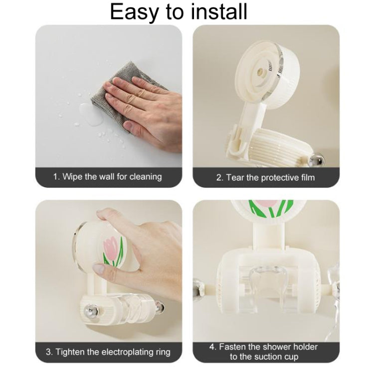 Bathroom No-Punch Suction Cup Showerhead Holder Tulip Shower Hanger(Pink) by bashfashion