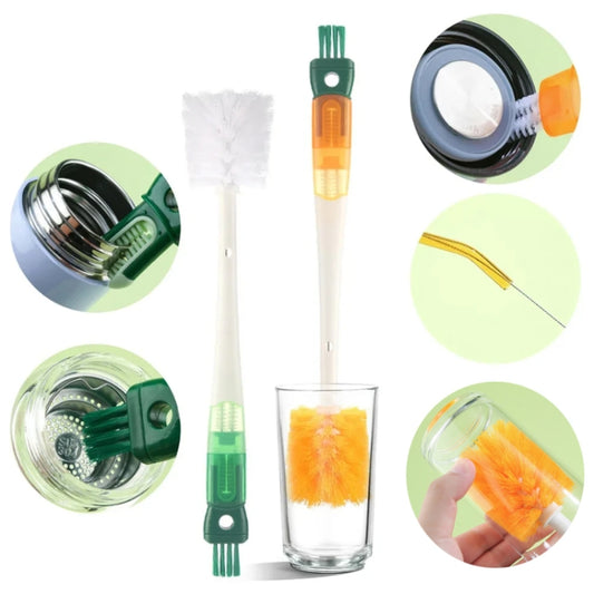 5 In 1 Multifunctional Cup Brush Long Carrot Washing Bottle Cup Lid Groove Cleaning Brush(Green) by bashfashion