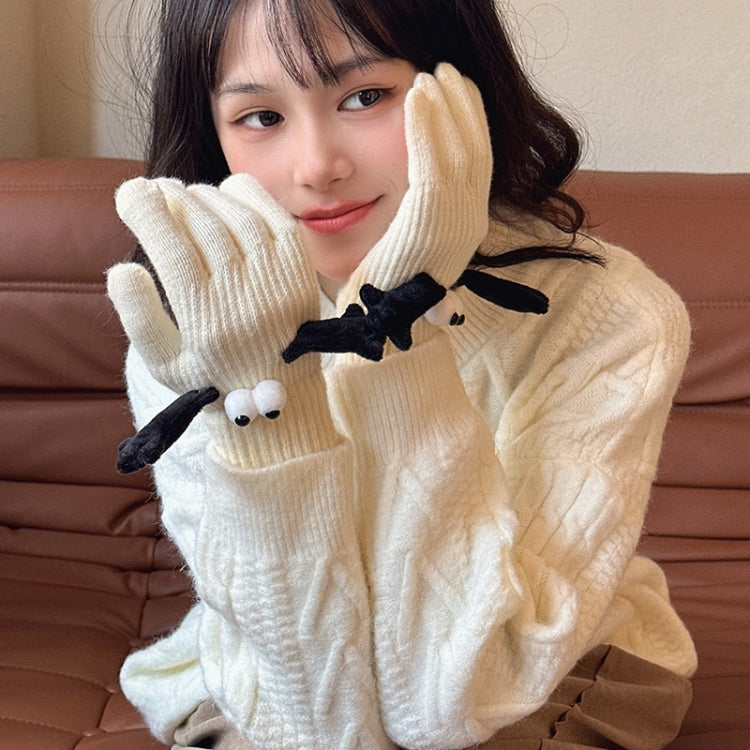 Fall Winter Couple Students Magnetic Warm Gloves Cute Dolls Outdoor Hand In Hand Mittens, Size: Average(White) by bashfashion
