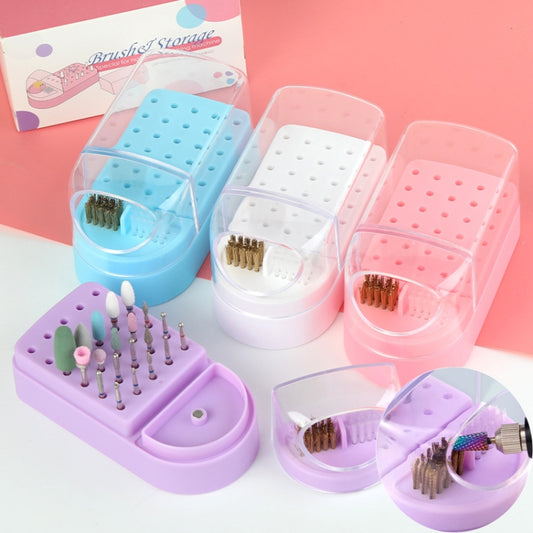 30 Holes Nail Art Drill Bits Storage Box Dustproof Display Rack With Cleaning Brush(White) by bashfashion