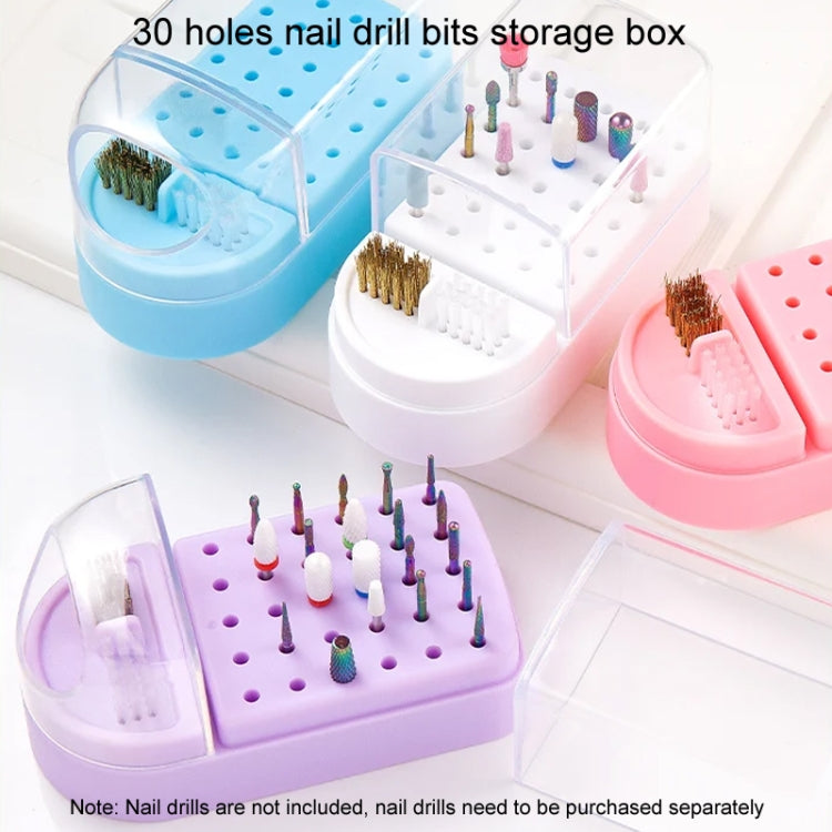 30 Holes Nail Art Drill Bits Storage Box Dustproof Display Rack With Cleaning Brush(Pink) by bashfashion