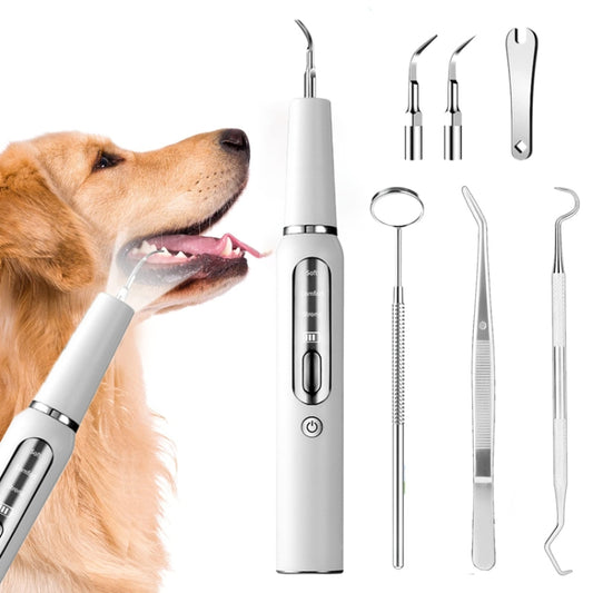 Pet Ultrasonic Teeth Cleaner Dog Electric Teeth Cleaning Tool Home Dentistry Tartar Remover(White) by bashfashion