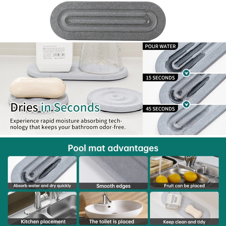 3pcs /Set Bathroom Countertop Absorbent Mat Kitchen Diatomite Drying Mat Faucet Sink Quick Drying Stone Tray(Light Gray) by bashfashion