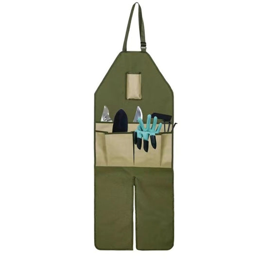 Gardening Pruning Multi-Pocket Oxford Cloth Color-blocking Extended Leg Apron(Green + Khaki) by bashfashion