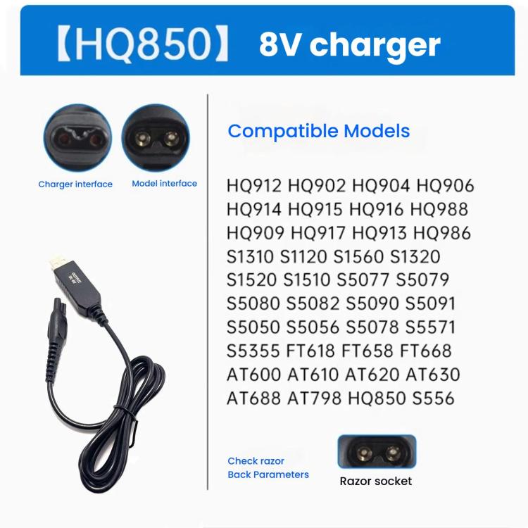 For Philips Shaver HQ850 8V USB Charging Cable Power Cord by bashfashion