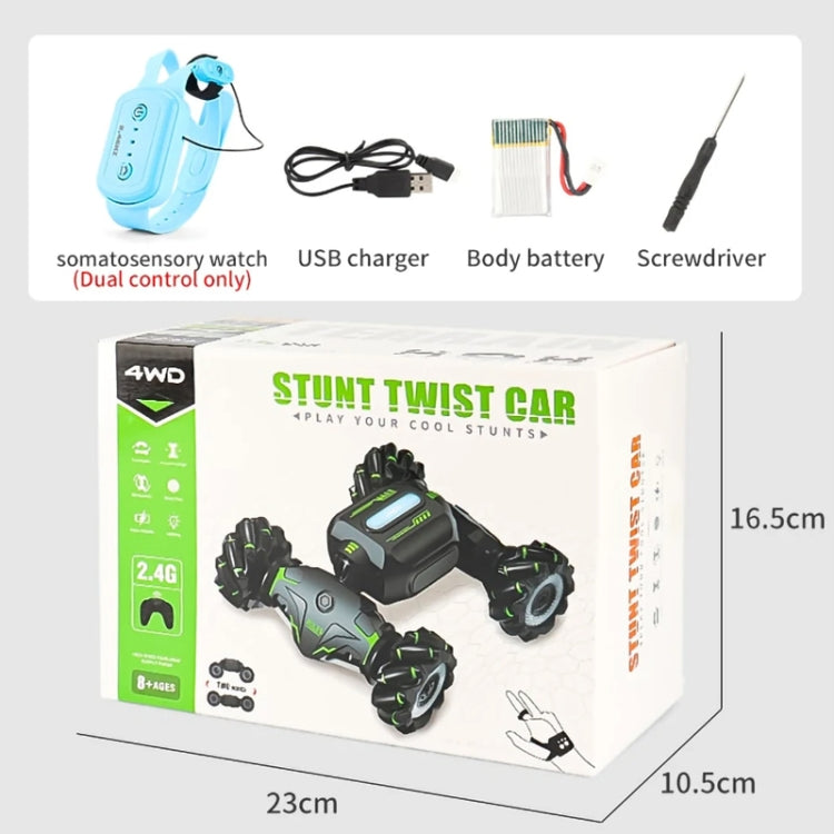 Children RC Car Toy Lights Electric Gesture Sensor Remote Control Twisting Stunt Car, Color: Green Single RC(1:12) by bashfashion