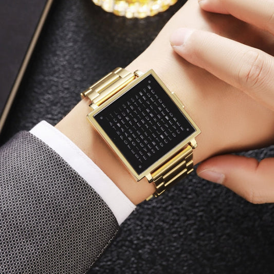 SKMEI Multi-function Letter Display Dial Square Men Electronic Watch, Color: Gold Steel Band by SKMEI