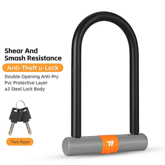 WEST BIKING Bicycle Motorcycle Anti-theft Double-opening U-shaped Mortise Lock(Black Gray) by WEST BIKING