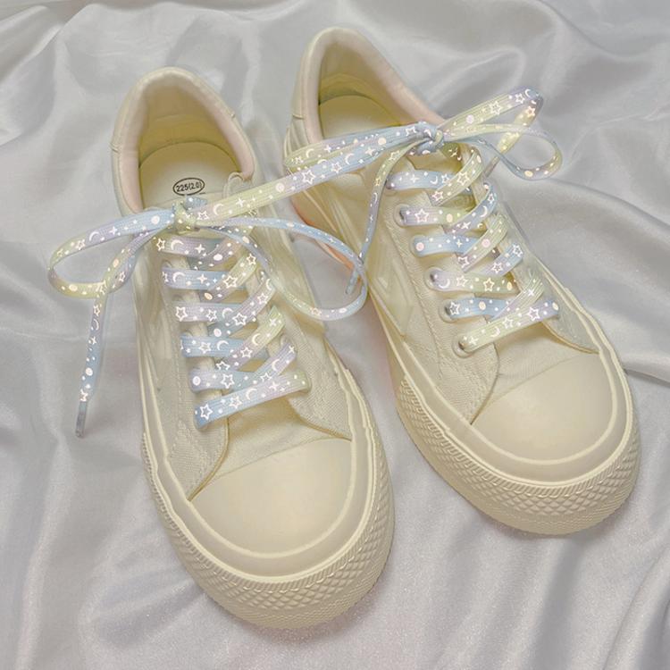 Reflective Stars Galaxy Shoelaces Glowing Rope Men Women Canvas Shoes Basketball Sneakers Accessories, Length: 140cm(Apricot) by bashfashion