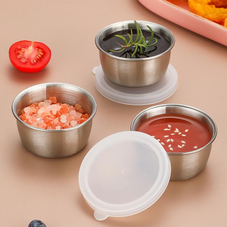 40ml 304 Stainless Steel Sauce Cup With Plastic Lid Sealed Leak-Proof Dipping Dish Seasoning Dish by bashfashion