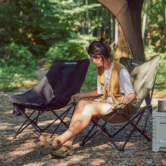Naturehike Outdoor Folding High Back Moon Lounge Chair Camping Backrest Chair(Black) by Naturehike