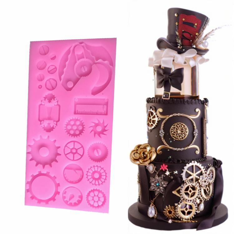 Mechanical Gear Silicone Cake Fondant Mold For Sugarcraft, Cupcake Topper, Jewelry, Polymer Clay, Crafting Projects(Pink) by bashfashion