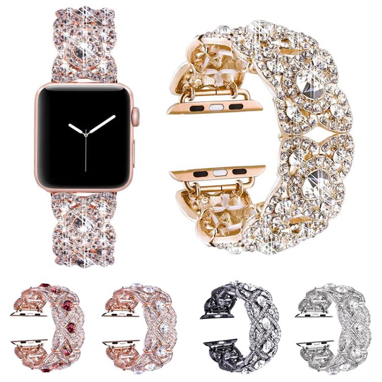 Petaled Metal Diamond Wristband Strap For Apple Watch Series 9 / 8 / 7 / 6 / SE / 5 / 4 / 3, Color: 1202 Silver(38/40/41mm) by bashfashion