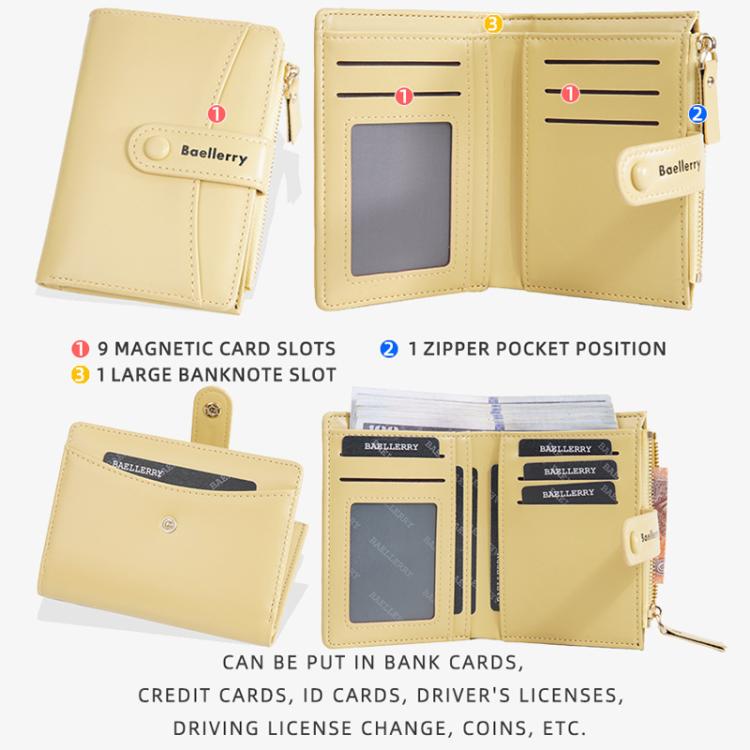 Baellerry N3256 Women Short Wallet Simple Bifold Zipper Coin Purse Soft Leather Buckle Money Clip(Black) by Baellerry