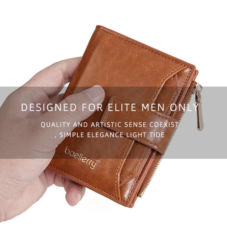 Baellerry N5122 Women Short Wallet Oil Waxed Leather Zipper Clasp Coin Purse(Black) by Baellerry