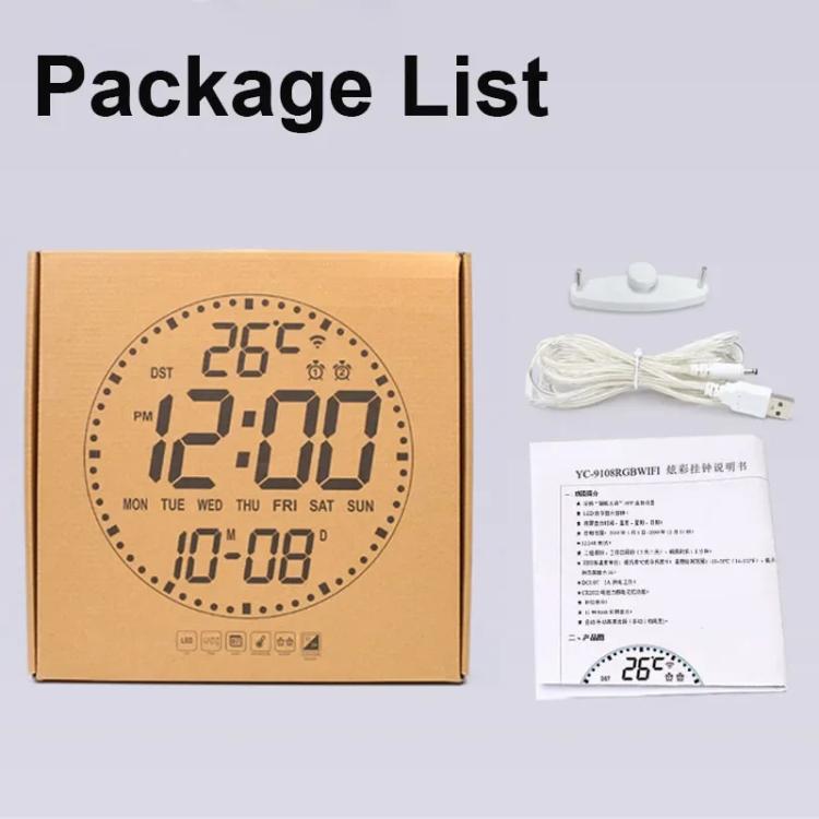 Wifi App Control LED Digital Wall Clock With RGB Light Multi-Functional Alarm Clock(White Shell Black Surface) by bashfashion