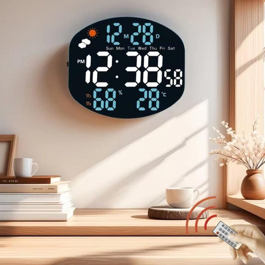 Digital Wall Clock Weather Station Forecast TEMP Humidity 2 Alarm Table Clock With Remote Control(Blue+White) by bashfashion