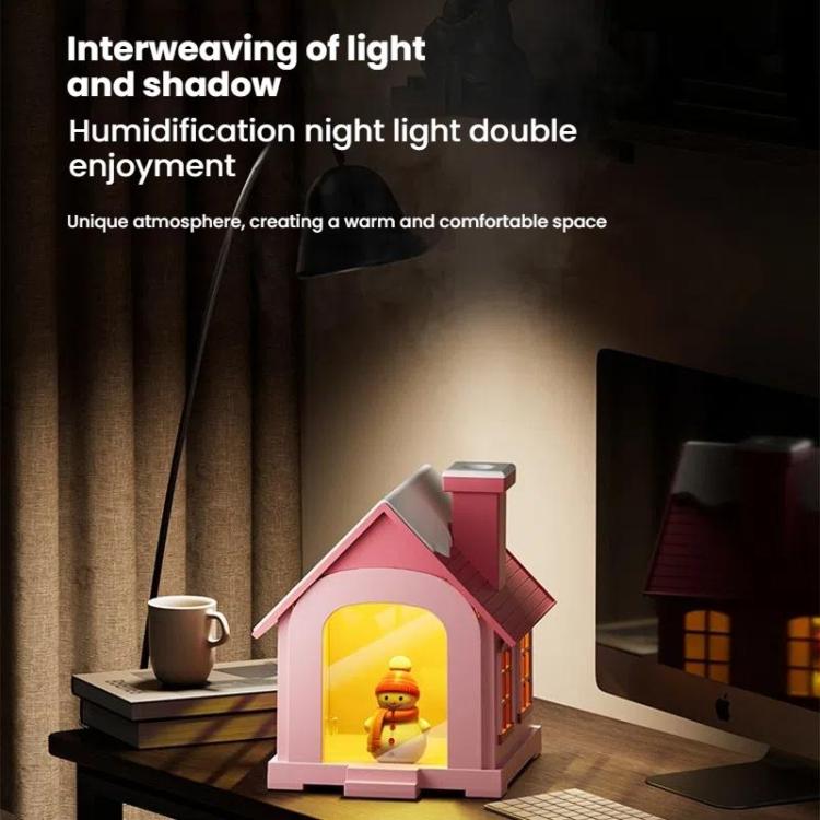 500ML Portable Mini Snow House Humidifier USB Desktop Snowman Colorful Ambient Light Air Humidifiers, Size: Rechargeable(Pink) by bashfashion