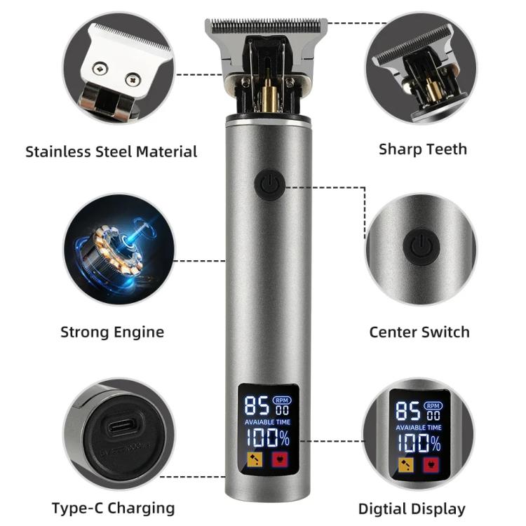Rechargeable Haircut Kit Hair Clippers For Men - Zero Blade Trimmer For Vintage Oil Head & Bald Head Styles(Dark Metallic Gray) by bashfashion
