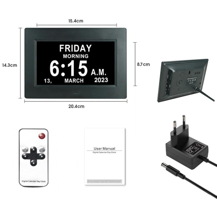 7-inch Digital Frame Calendar Day Clock With 3 Medication Alerts, 5 Custom Alarms, Multi-Language Support AU Plug Black by bashfashion