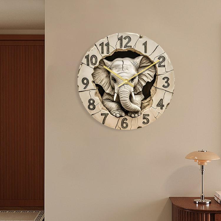 11 inch Elephant 3D Stereoscopic Living Room Decorative Silent Wall Clock(APC103) by bashfashion