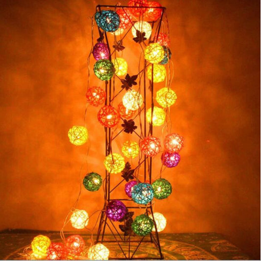 20 LEDs Rattan Balls Lights Fairy Holiday Christmas Outdoor LED Decorative Lamp, Style:4m Battery Style(Colorful) by bashfashion