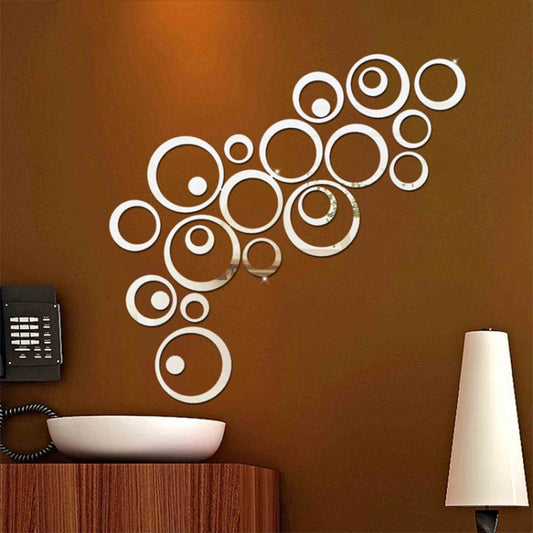 24 PCS 3D DIY Circles Decoration Mirror Wall Stickers for TV Background Home Decor Acrylic Decor Wall Art(Silver) by bashfashion