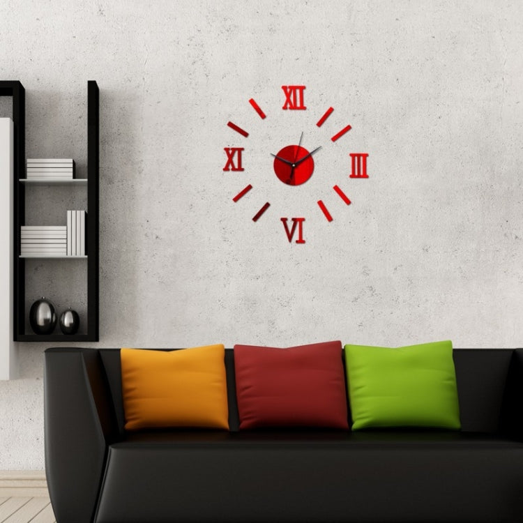 Modern DIY Indoor Roman Wall Clock Mirror Effect 3D Wall Sticker(Red) by bashfashion
