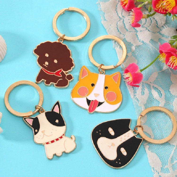 4 PCS Cartoon Animal Head Keychain Car Metal Ornament Key Ring, Style:Corgi by bashfashion