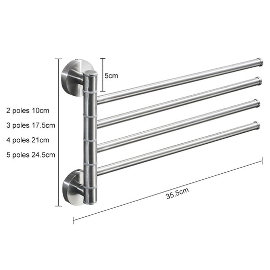 Stainless Steel Towel Bar Rotating Towel Rack Bathroom Kitchen Wall-mounted Towel Polished Rack Holder, Model:Brushed Five Poles by bashfashion