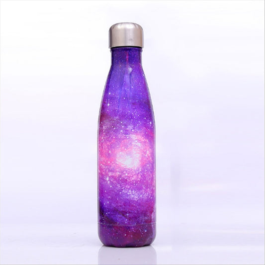 Starry Sky Pattern Thermal Cup Vacuum Flask Heat Water Bottle Portable Stainless Steel Sports Kettle, Capacity:500ml(Purple) by bashfashion