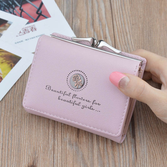 Simple Mini Vintage Flowers Short Women's Folding Wallet Coin Purse(Pink) by bashfashion