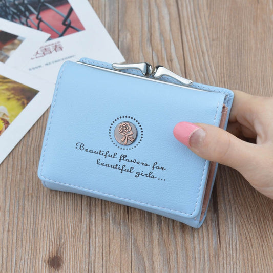 Simple Mini Vintage Flowers Short Women's Folding Wallet Coin Purse(Blue) by bashfashion