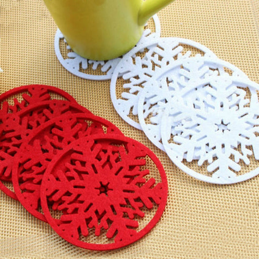 10 PCS Merry Christmas Decorations Snowflakes Cup Pad Non-woven Fabric Dinner Party Dish Tray Coffee Pads(Red) by bashfashion