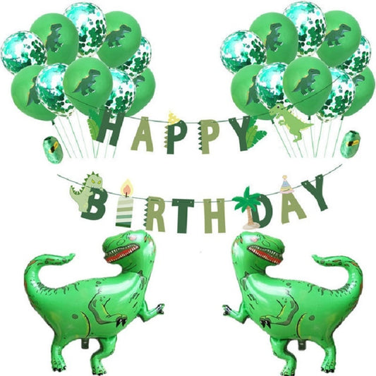 Dinosaur Theme Party Set Birthday Letter Pull Flag Aluminum Film Sequin Dinosaur Balloon Children Birthday Arrangement Decoration(Green) by bashfashion