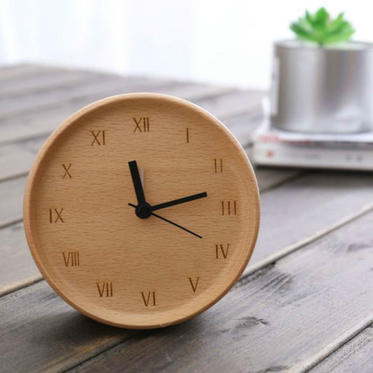 Simple Home Study Solid Wood Decorative Bedside Beech Alarm Clock(Round Greek) by bashfashion