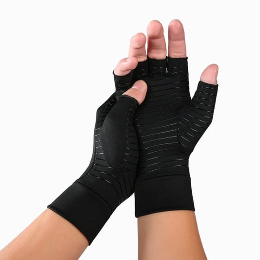 Black Fiber A Pair Sports Breathable Health Care Half Finger Gloves Rehabilitation Training Arthritis Pressure Gloves, Size:S by bashfashion