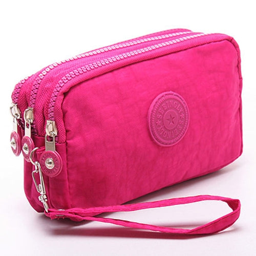 Three-Layer Zipper Short for Ladies Change Mobile Bag(Rose red) by bashfashion