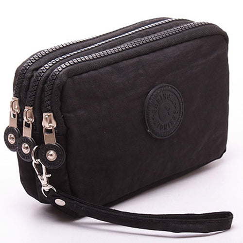 Three-Layer Zipper Short for Ladies Change Mobile Bag(Black) by bashfashion