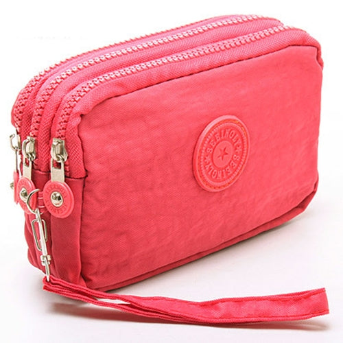 Three-Layer Zipper Short for Ladies Change Mobile Bag(Red) by bashfashion