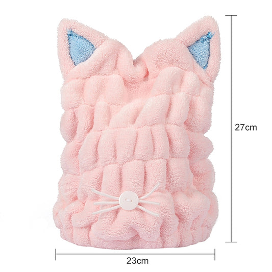 Coral Fleece Soft Absorbent Cat Ear Dry Hair Cap Thickened Adult Shower Cap(Pink) by bashfashion