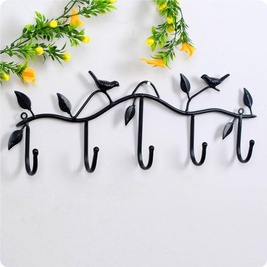 Wrought Iron Birds Pattern Decorated Simple Clothes Hooks(Black) by bashfashion